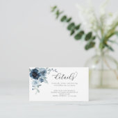 Carte D'accompagnement Dusty Blue Navy Pastel Floral Détails du Mariage (Debout devant)