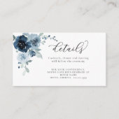 Carte D'accompagnement Dusty Blue Navy Pastel Floral Détails du Mariage (Devant)