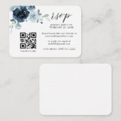 Carte D'accompagnement Dusty Blue Navy Pastel Floral QR Code Mariage RSVP (Devant / Derrière)
