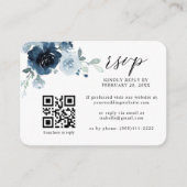 Carte D'accompagnement Dusty Blue Navy Pastel Floral QR Code Mariage RSVP (Devant)