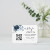 Carte D'accompagnement Dusty Blue Navy Pastel Floral QR Code Mariage RSVP (Debout devant)