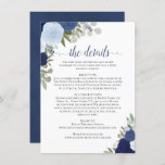 Carte D'accompagnement Dusty Blue & Navy Roses Rustic Mariage Détails<br><div class="desc">Cette belle carte d'enceinte est conçue pour fournir à vos invités des informations supplémentaires sur la réception, les hébergements, les arrangements de voyage, le registre, le site Web, les itinéraires, ou tout autre détail dont vos invités pourraient avoir besoin. Doté d'un beau design boho rustique chic avec des scripts en...</div>