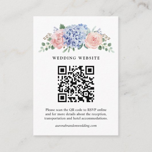 Carte D'accompagnement Dusty Blue Pastel Pink hydrangeas Mariage QR Code (Devant)
