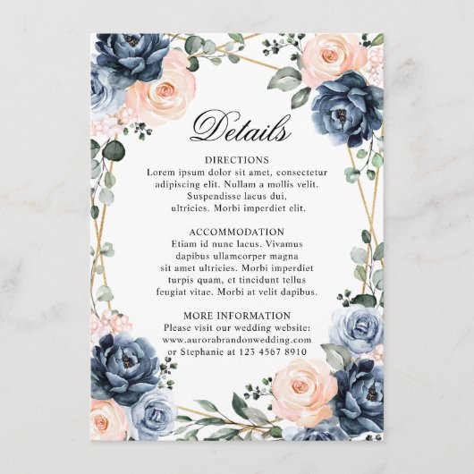 Carte D'accompagnement Dusty Blue Peach Blush Détails de Mariage Géométri (Devant)