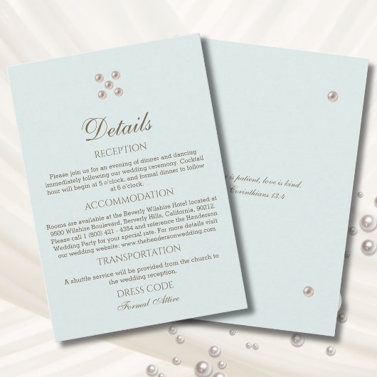 Carte D'accompagnement Dusty Blue Pearl Christian Wedding Details  