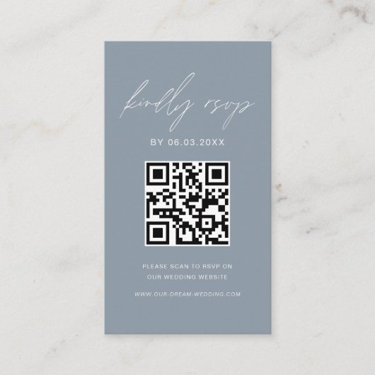 Carte D'accompagnement Dusty Blue QR Code Minimalist RSVP Mariage Website (Devant)