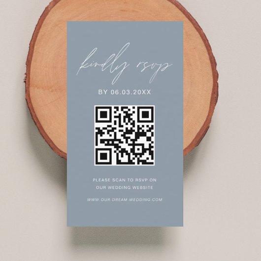 Carte D'accompagnement Dusty Blue QR Code Minimalist RSVP Mariage Website