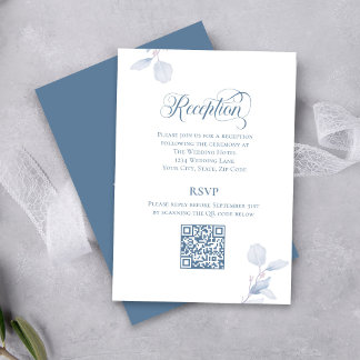 Carte D'accompagnement Dusty Blue QR Code Wedding Details Enclosure