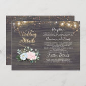 Carte D'accompagnement Dusty Blue Rose Floral Rustic Détails du Mariage (Devant / Derrière)