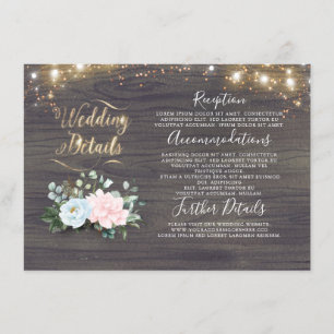 Carte D'accompagnement Dusty Blue Rose Floral Rustic Détails du Mariage