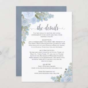 Carte D'accompagnement Dusty Blue Roses Rustic Boho Chic Détails du Maria