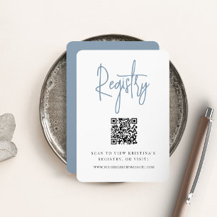 Carte D'accompagnement Dusty Blue Script moderne QR Code Registre de na