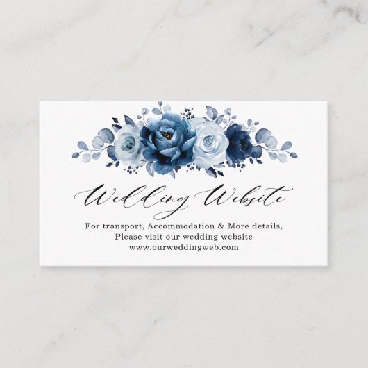 Carte D'accompagnement Dusty Blue Slate Navy Floral chic Mariage Website (Devant)
