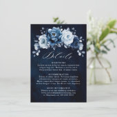 Carte D'accompagnement Dusty Blue Slate Navy Floral Détails du Mariage En (Debout devant)