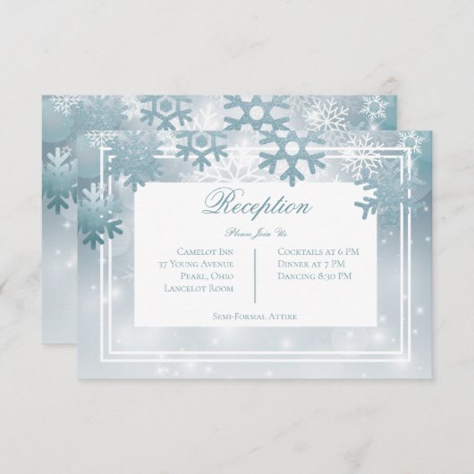Carte D'accompagnement Dusty Blue Snowflake Réception moderne (Devant / Derrière)
