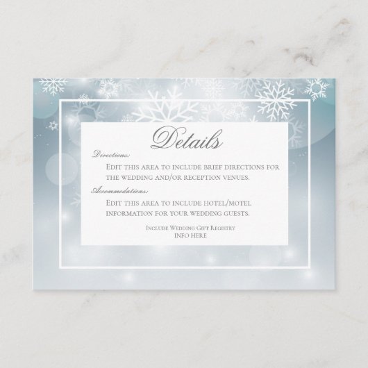 Carte D'accompagnement Dusty Blue Snowflake Sky Détails moderne Mariage (Devant)