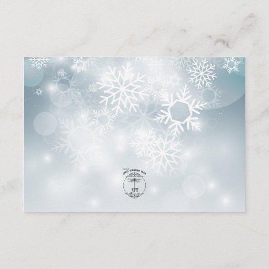 Carte D'accompagnement Dusty Blue Snowflake Sky Détails moderne Mariage (Dos)