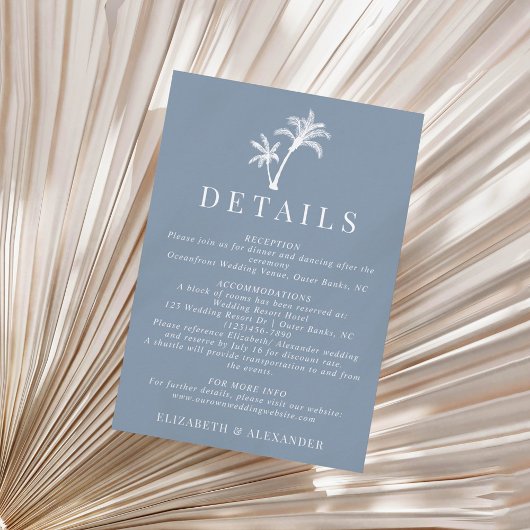 Carte D'accompagnement Dusty Blue Tropical Palm Tree Détails du Mariage