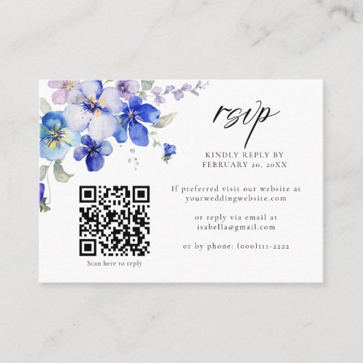 Carte D'accompagnement Dusty Blue violet Floral QR Code Mariage RSVP (Devant)