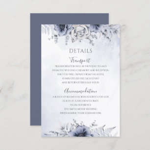 Carte D'accompagnement Dusty Blue Watercolor Détails du Mariage Floral