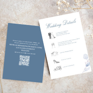Carte D'accompagnement Dusty Blue Wedding Details QR Code Insert