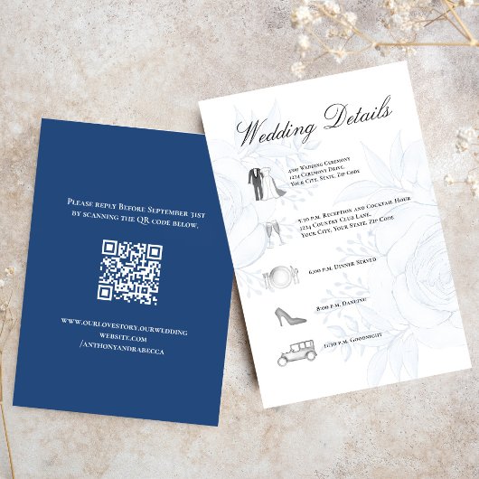 Carte D'accompagnement Dusty Blue Wedding Details QR Code Insert