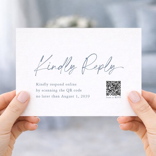 Carte D'accompagnement Dusty Blue Wedding RSVP Card with QR Code