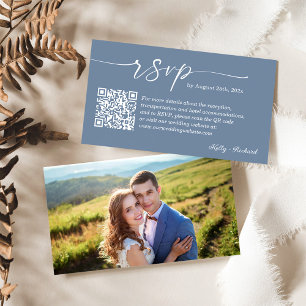 Carte D'accompagnement Dusty Blue Wedding RSVP Website QR Code Photo