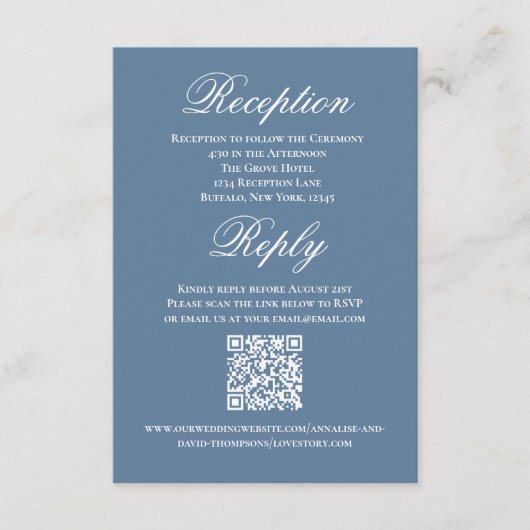 Carte D'accompagnement Dusty Blue Wedding Script RSVP Reception  (Devant)