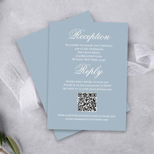 Carte D'accompagnement Dusty Blue Wedding Script RSVP Reception 