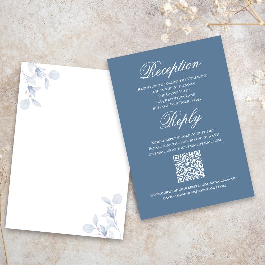 Carte D'accompagnement Dusty Blue Wedding Script RSVP Reception 