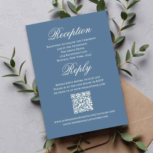 Carte D'accompagnement Dusty Blue Wedding Script RSVP Reception 