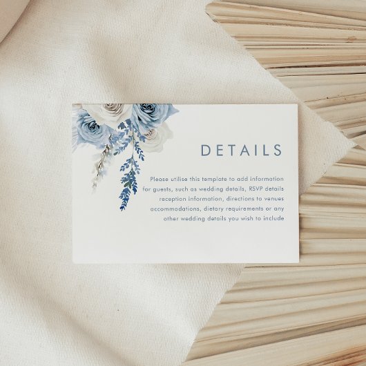 Carte D'accompagnement Dusty Blue & White Flowers Détails du Mariage