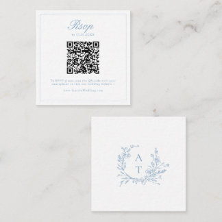 Carte D'accompagnement Dusty Blue Wildflower Crest Wedding QR Code RSVP 