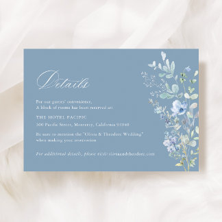 Carte D'accompagnement Dusty Blue Wildflower Floral Mariage D'hôtel Détai