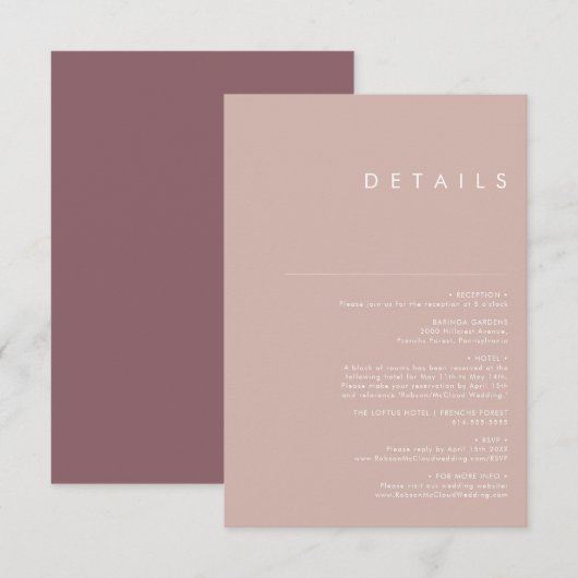 Carte D'accompagnement Dusty Boho | Détails Rose et violet (Devant / Derrière)