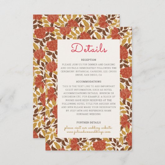 Carte D'accompagnement Dusty Brunt Orange Peony Flowers Mariage de automn (Devant / Derrière)