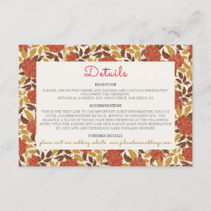 Carte D'accompagnement Dusty Brunt Orange Peony Flowers Mariage de automn