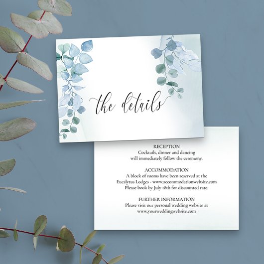 Carte D'accompagnement Dusty Eucalyptus Elégant Green Détails Mariage