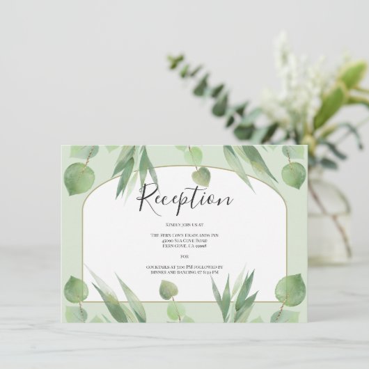 Carte D'accompagnement Dusty Green Eucalyptus Boho Arch Réception de mari (Debout devant)