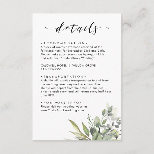 Carte D'accompagnement Dusty Green Eucalytus (Devant)