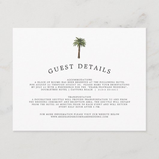 Carte D'accompagnement Dusty Palms | Info pour les invités de mariage (Devant)