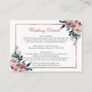 Carte D'accompagnement Dusty Pink Blue Floral Détails sur le Mariage