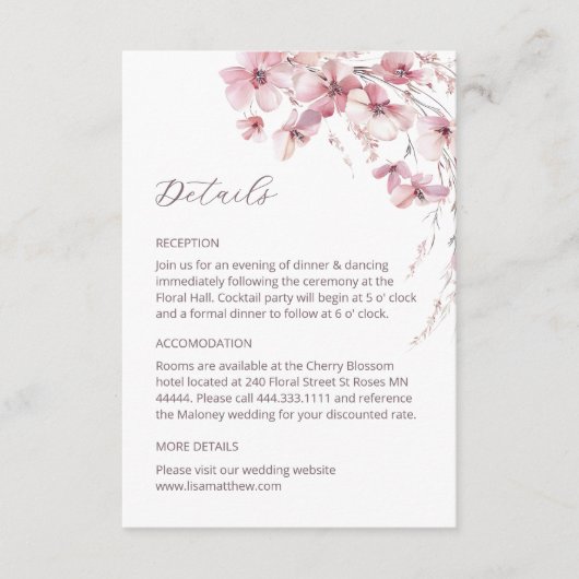 Carte D'accompagnement Dusty Pink Boho Wildflowers Details Enclosure Card (Devant)