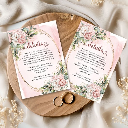 Carte D'accompagnement Dusty Pink Floral Eucalyptus Wedding Details 