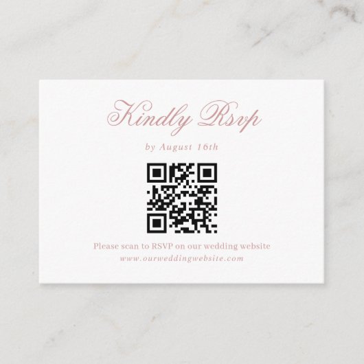 Carte D'accompagnement Dusty Pink Minimalist Script Mariage QR Code Rsvp (Devant)
