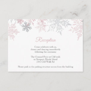 Carte D'accompagnement Dusty Pink & Silver Snowflakes Réception de mariag