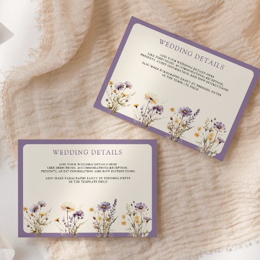 Carte D'accompagnement Dusty Purple Boho Fleur sauvage Détails Mariage