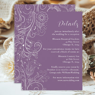 Carte D'accompagnement Dusty Purple Elegant Floral Détails du Mariage