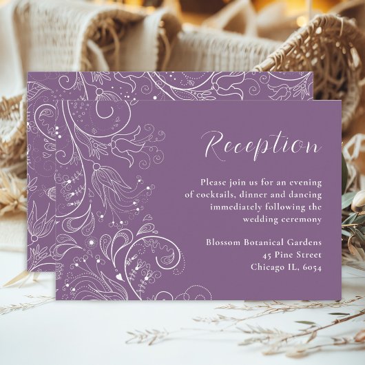 Carte D'accompagnement Dusty Purple Élégante Réception De Mariage Floral